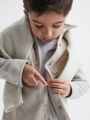 Reiss Oatmeal Loke Junior Long Sleeve Press Stud Brushed Overshirt - Image 5 of 7