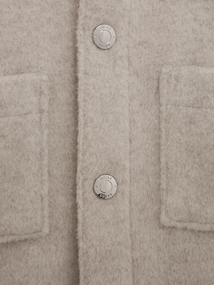 Reiss Oatmeal Loke Junior Long Sleeve Press Stud Brushed Overshirt - Image 7 of 7