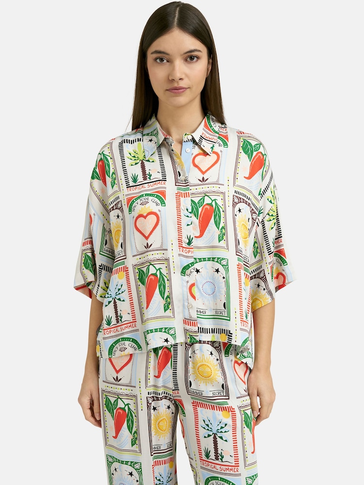 Smith & Soul Natural Tile Print Boxy Shirt - Image 1 of 6 Smith & Soul Natural Tile Print Boxy Shirt - Image 1 of 6