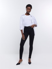 River Island Dark Black High Rise Skinny Jeans - Image 1 of 6