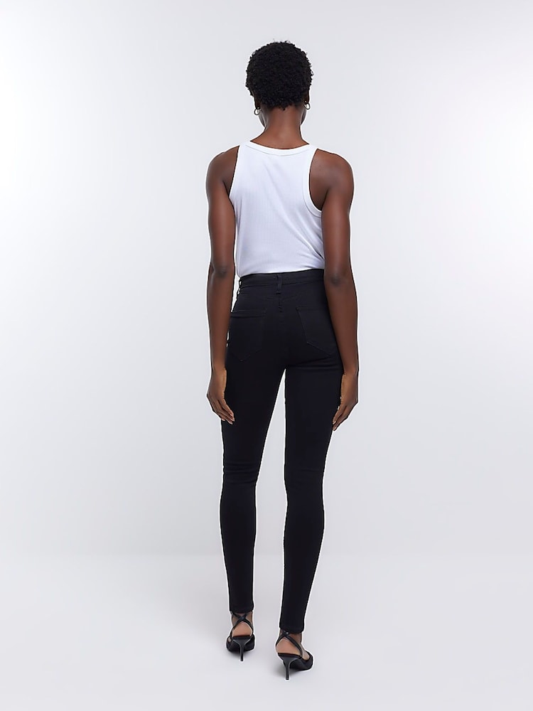River Island Dark Black High Rise Skinny Jeans - Image 2 of 6