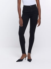 River Island Dark Black High Rise Skinny Jeans - Image 3 of 6