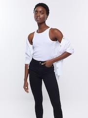 River Island Dark Black High Rise Skinny Jeans - Image 4 of 6