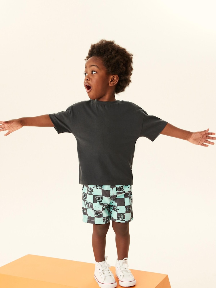 Aqua Blue Checkerboard Plain Pull-On Shorts (3mths-7yrs) - Image 2 of 6