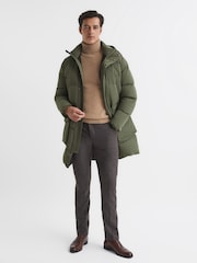 Reiss Khaki Skye Hooded Mid Length Puffer Jacket - Image 4 of 6