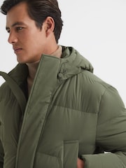 Reiss Khaki Skye Hooded Mid Length Puffer Jacket - Image 5 of 6