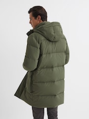 Reiss Khaki Skye Hooded Mid Length Puffer Jacket - Image 6 of 6