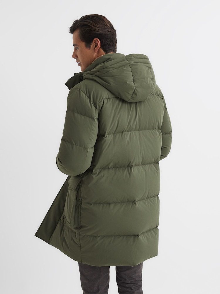 Reiss Khaki Skye Hooded Mid Length Puffer Jacket - Image 6 of 6