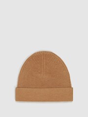 Reiss Camel Raff Wool Blend Beanie Hat - Image 1 of 4