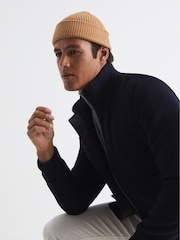 Reiss Camel Raff Wool Blend Beanie Hat - Image 3 of 4