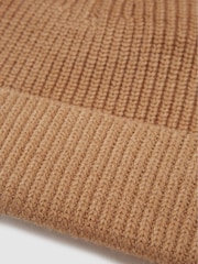 Reiss Camel Raff Wool Blend Beanie Hat - Image 4 of 4