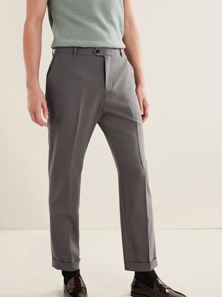 Grey Wide Leg Plain Front Formal Trousers - Image 1 of 6 Grey Wide Leg Plain Front Formal Trousers - Image 1 of 6
