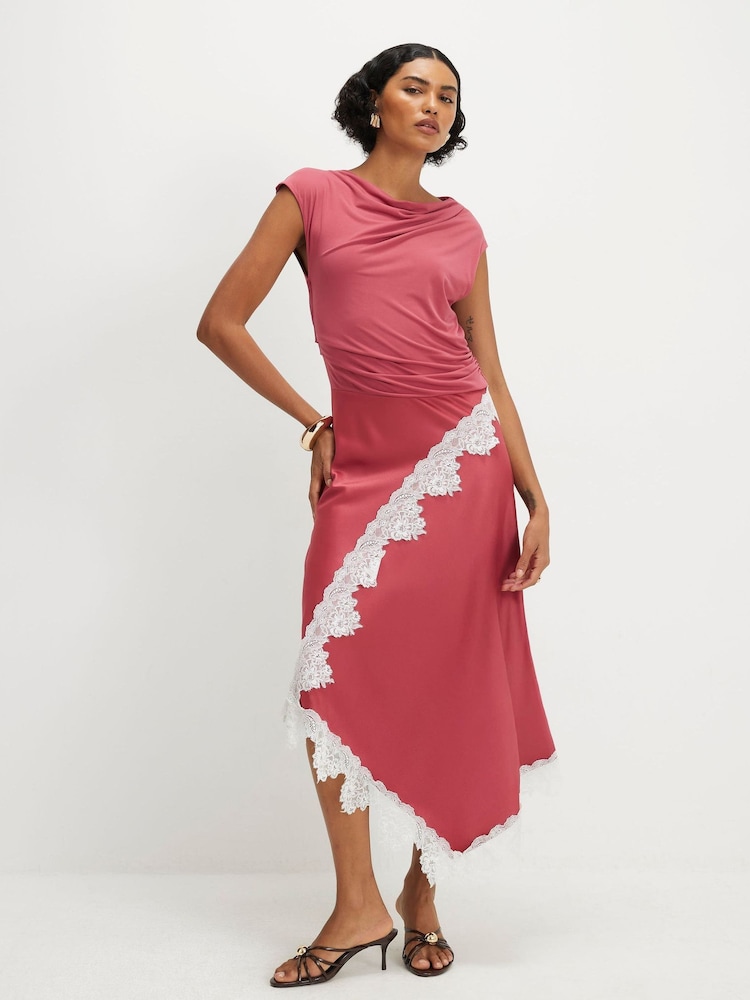 River Island Pink Lace Hybrid Drape Maxi Dress - Image 1 of 4 River Island Pink Lace Hybrid Drape Maxi Dress - Image 1 of 4