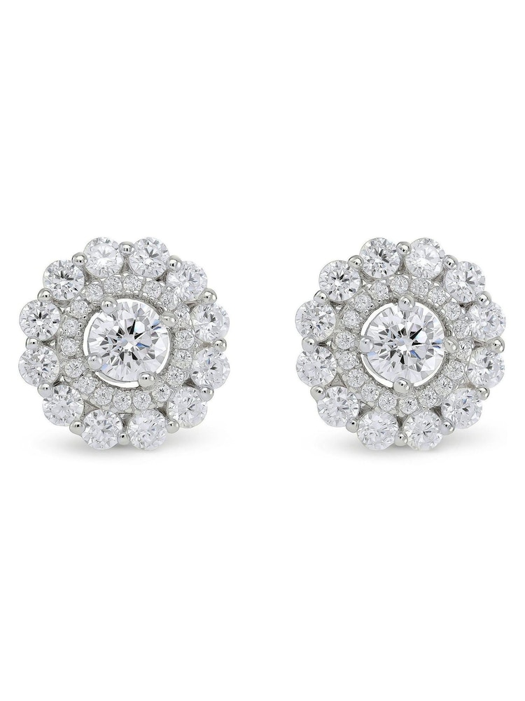 Beaverbrooks Sterling Silver Cubic Zirconia Double Halo Stud Earrings - Image 1 of 4