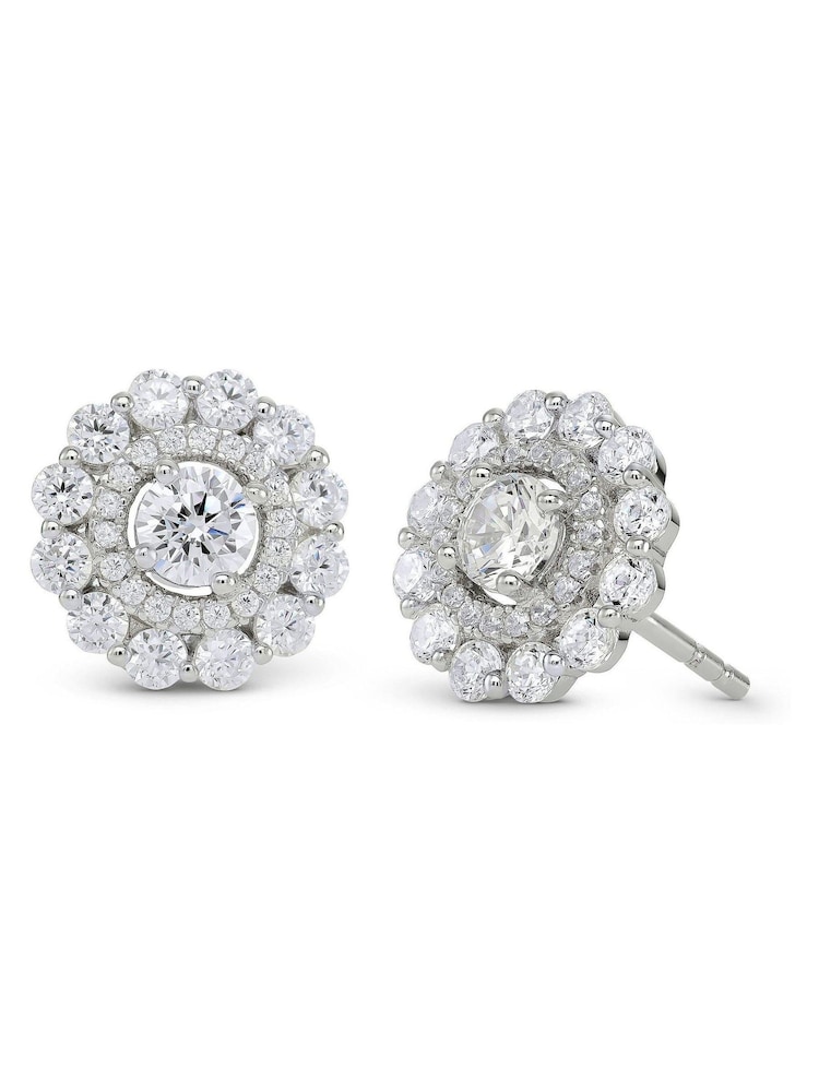 Beaverbrooks Sterling Silver Cubic Zirconia Double Halo Stud Earrings - Image 2 of 4