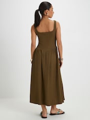 River Island Green Petite Square Neck Texture Midi Dress - Image 2 of 4