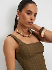 River Island Green Petite Square Neck Texture Midi Dress - Image 3 of 4