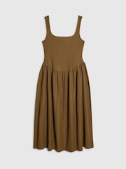 River Island Green Petite Square Neck Texture Midi Dress - Image 4 of 4