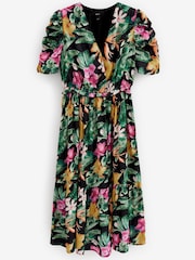 Floral Ruched Sleeve Satin Midi Dress - Image 5 of 5