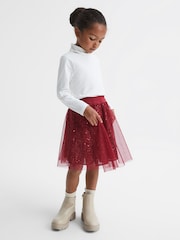 Reiss Red Isabella Junior Short Tulle Sequin Skirt - Image 1 of 7