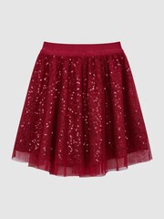 Reiss Red Isabella Junior Short Tulle Sequin Skirt - Image 2 of 7