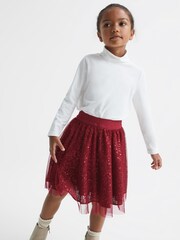 Reiss Red Isabella Junior Short Tulle Sequin Skirt - Image 4 of 7