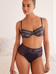 Navy Blue Non Pad Balcony Graphic Lace Non Pad Plunge Bra - Image 1 of 6