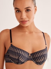 Navy Blue Non Pad Balcony Graphic Lace Non Pad Plunge Bra - Image 3 of 6