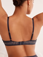 Navy Blue Non Pad Balcony Graphic Lace Non Pad Plunge Bra - Image 4 of 6