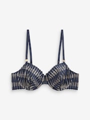 Navy Blue Non Pad Balcony Graphic Lace Non Pad Plunge Bra - Image 6 of 6