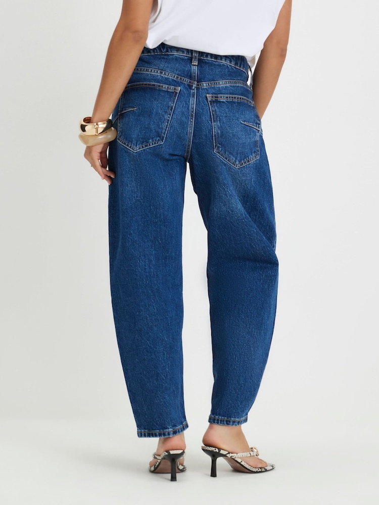 River Island Blue Petite High Rise Barrel Leg Jeans - Image 2 of 4 River Island Blue Petite High Rise Barrel Leg Jeans - Image 2 of 4