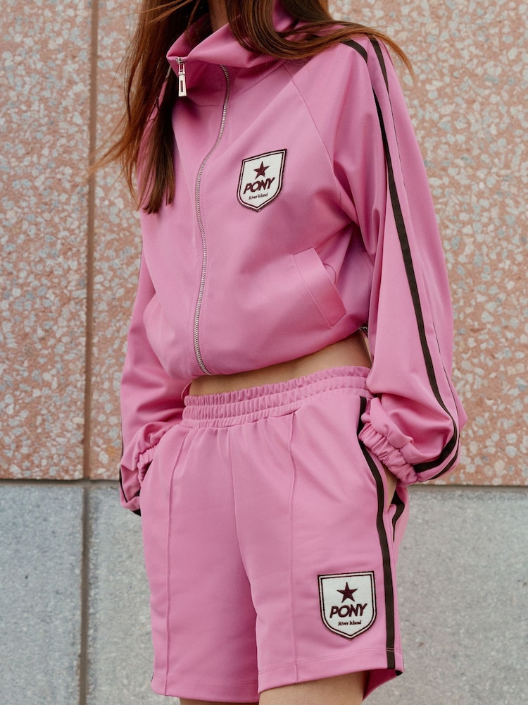 River Island Pink Pony Side Stripe Shorts - Image 1 of 4