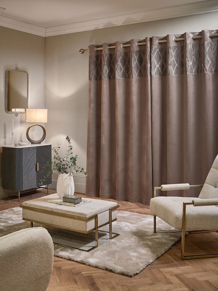 Mink Natural Velvet Pleated Panel Super Thermal Eyelet Curtains - Image 2 of 6
