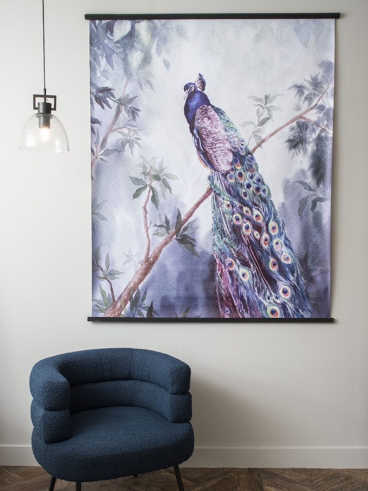 Libra Interiors Blue Peacock 100% Cotton Wall Hanging Art - Image 1 of 2
