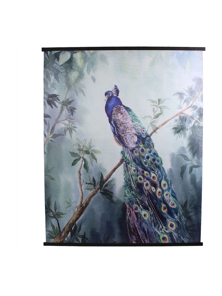 Libra Interiors Blue Peacock 100% Cotton Wall Hanging Art - Image 2 of 2