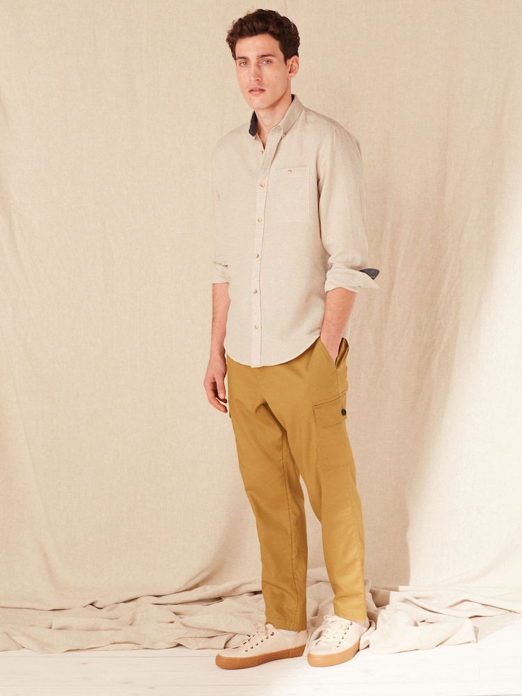 Tan Brown Linen Blend Cargo Trousers - Image 2 of 6
