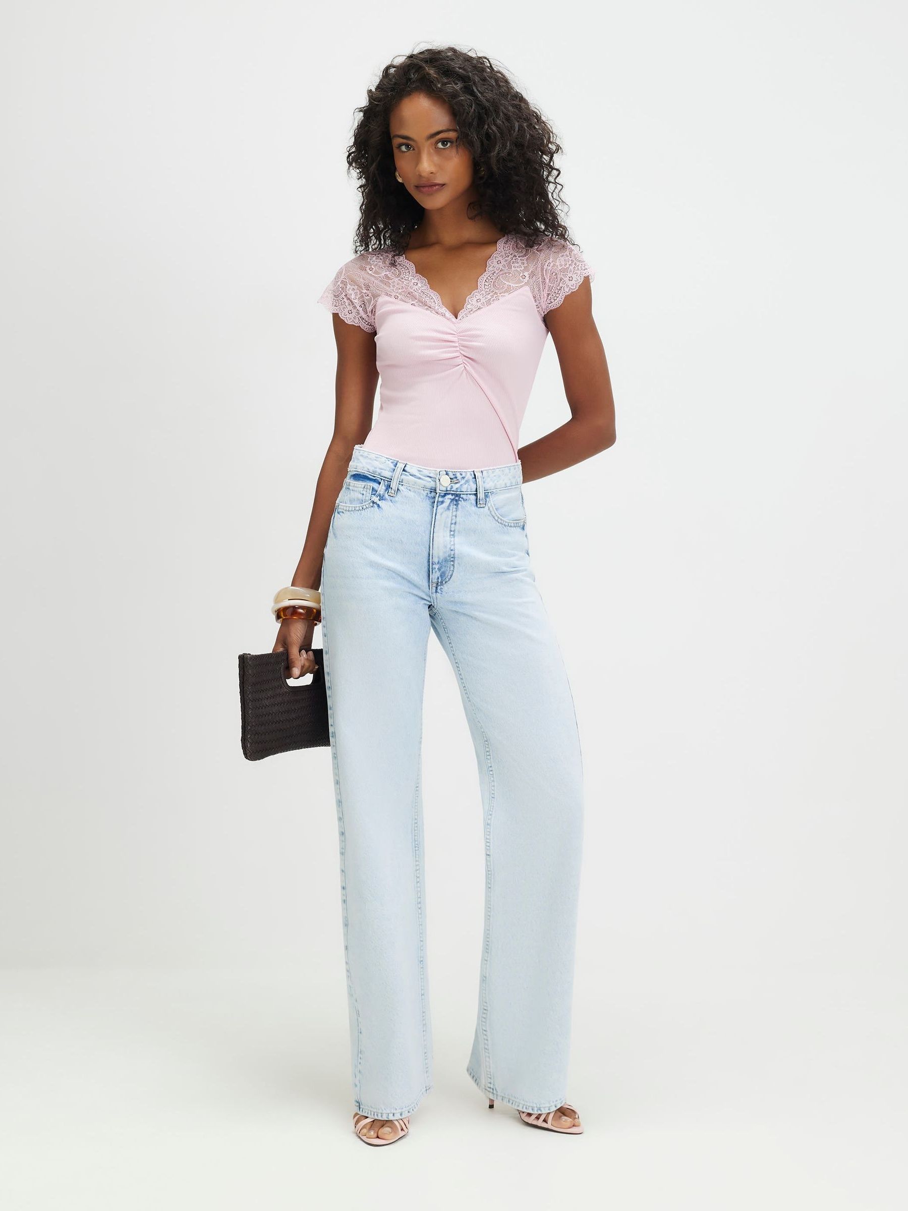 Buy River Island Pink Short Sleeve Lace Trim Ruched Top from Next USA