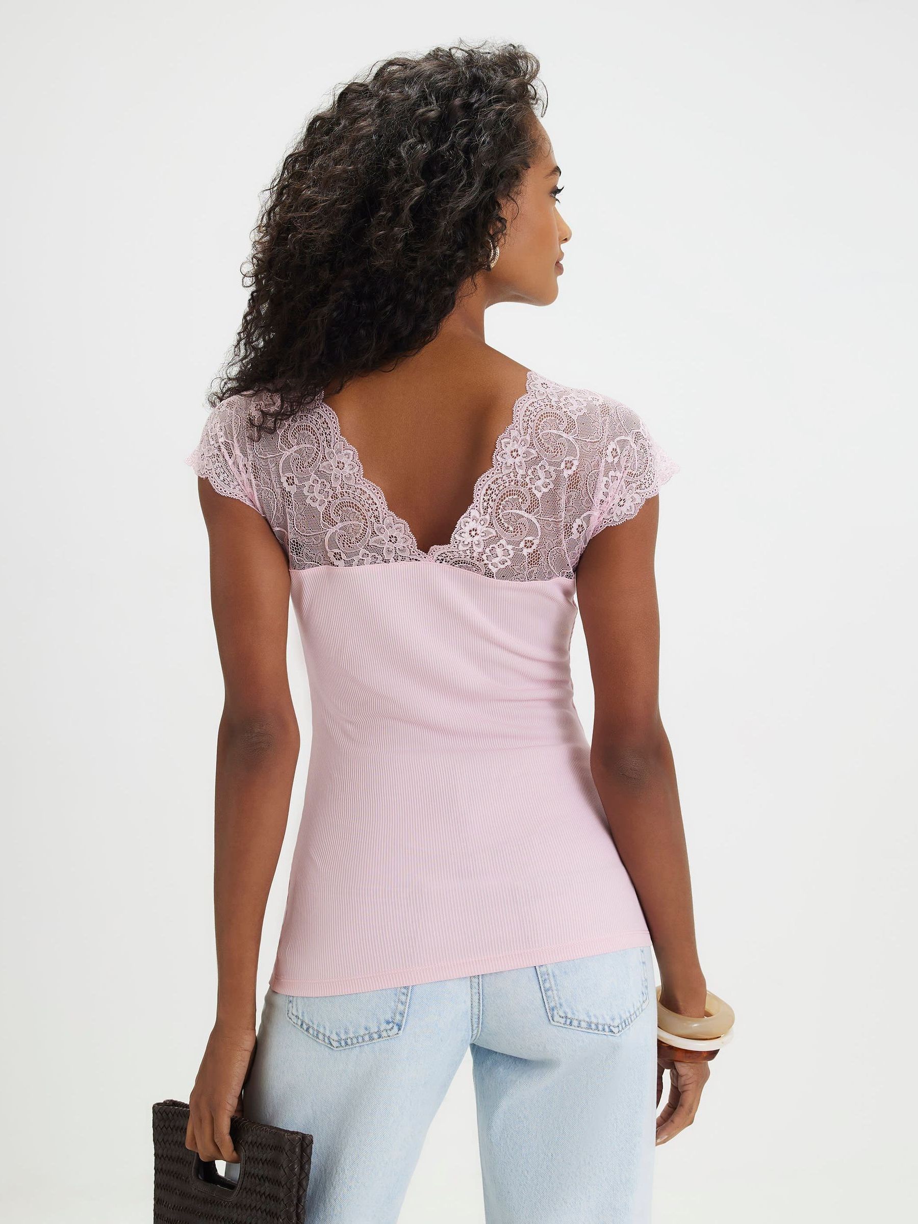 Buy River Island Pink Short Sleeve Lace Trim Ruched Top from Next USA