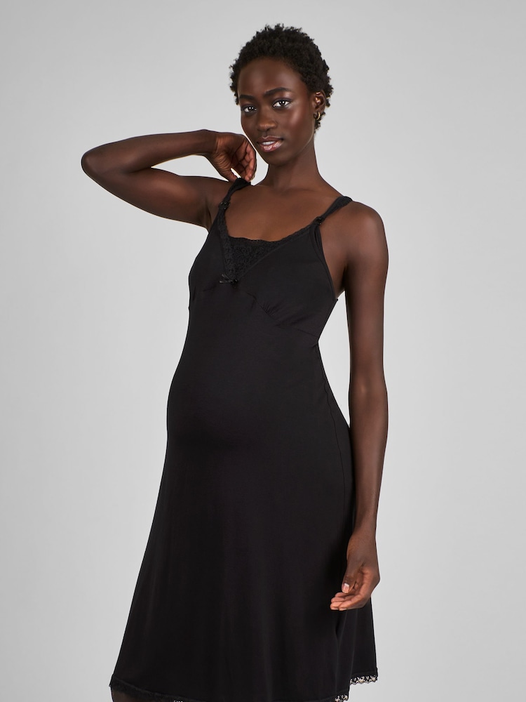JoJo Maman Bébé Black Lace Maternity & Nursing Nightdress - Image 3 of 4