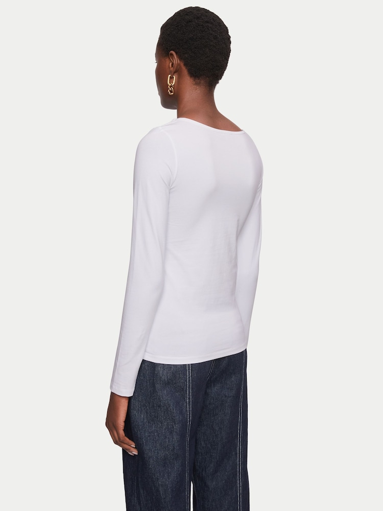 Jigsaw White Double Front Ballet Neck T-Shirt - Image 2 of 4 Jigsaw White Double Front Ballet Neck T-Shirt - Image 2 of 4
