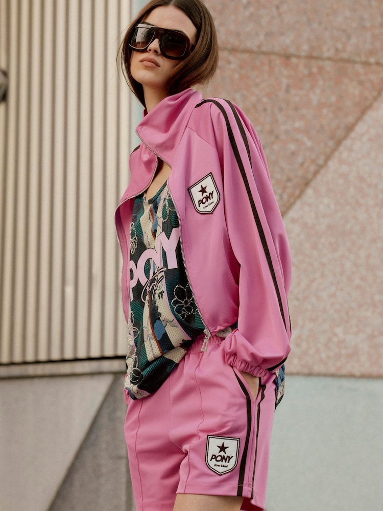 River Island Pink Pony Long Sleeve Jersey Track Jacket - Image 1 of 4 River Island Pink Pony Long Sleeve Jersey Track Jacket - Image 1 of 4