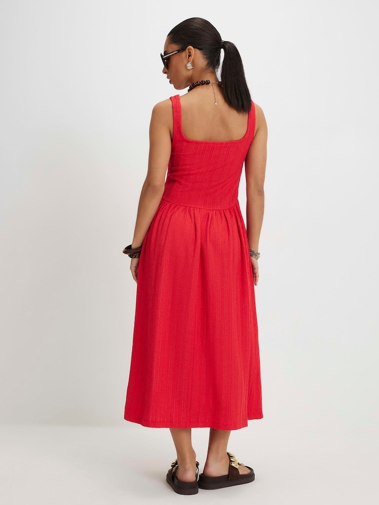 River Island Red Petite Square Neck Texture Midi Dress - Image 2 of 4
