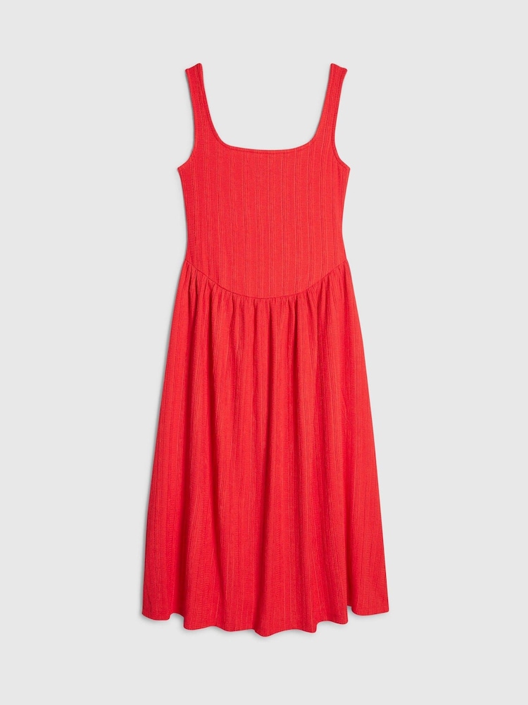 River Island Red Petite Square Neck Texture Midi Dress - Image 4 of 4