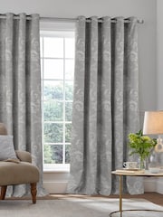 Laura Ashley Steel Grey Josette Blackout Lined 100% Cotton Eyelet Curtains - Image 1 of 2
