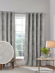 Laura Ashley Steel Grey Josette Blackout Lined 100% Cotton Eyelet Curtains - Image 2 of 2