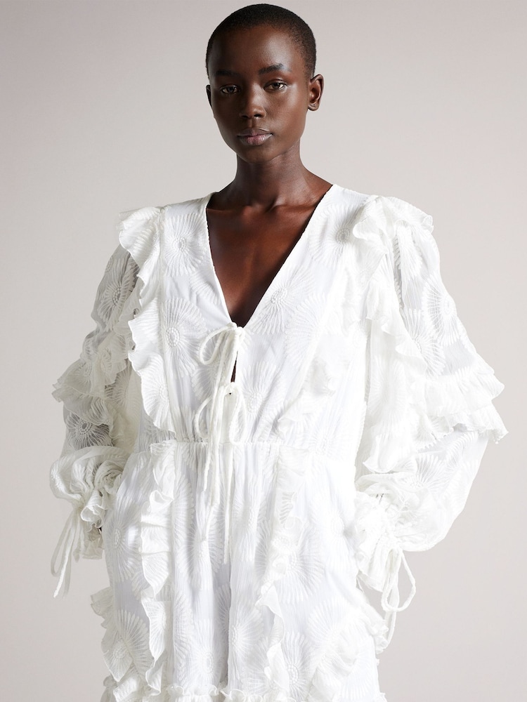 Ted Baker White Puffball Sleeve Playsuit - Image 1 of 4