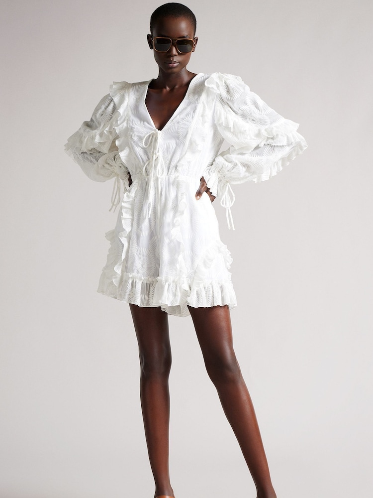 Ted Baker White Puffball Sleeve Playsuit - Image 2 of 4