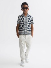 Reiss Navy/Ivory Devaroe Junior Cuban Collar Short Sleeve Shirt - Image 1 of 7