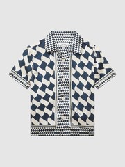 Reiss Navy/Ivory Devaroe Junior Cuban Collar Short Sleeve Shirt - Image 2 of 7