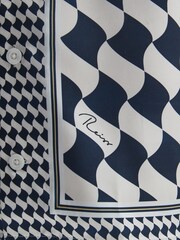 Reiss Navy/Ivory Devaroe Junior Cuban Collar Short Sleeve Shirt - Image 4 of 7